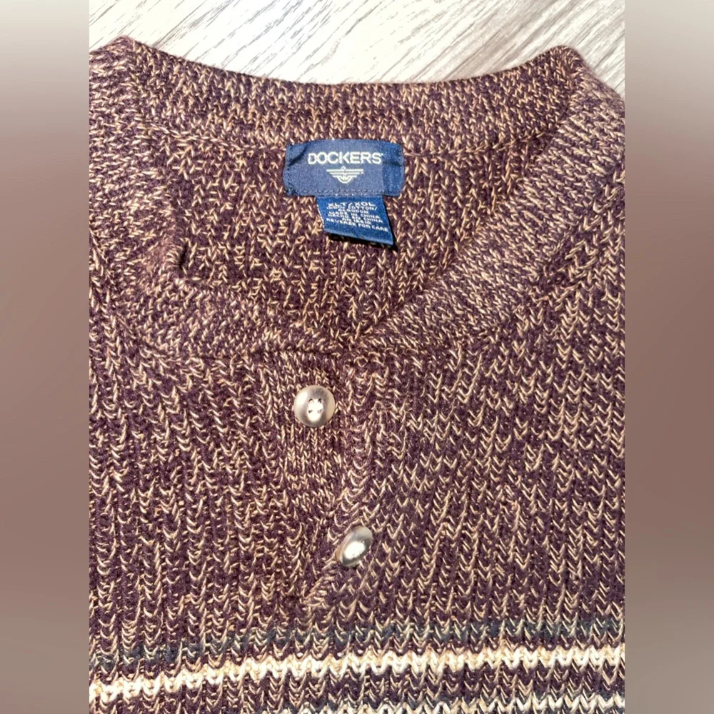 Vintage Dockers Brown 2‎ button Crewneck Sweater Size XLT